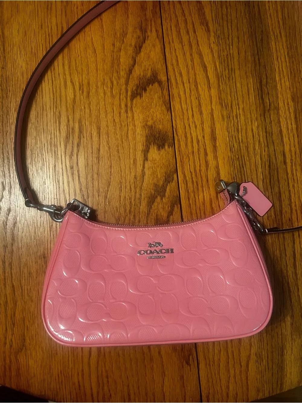 COACH Pink Patent Shoulder Bag with Embossed Logo